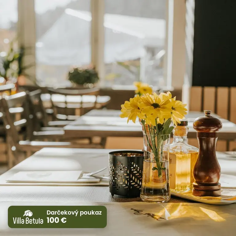 Darčekový poukaz 100 € – reštaurácia vo Villa Betula Resort