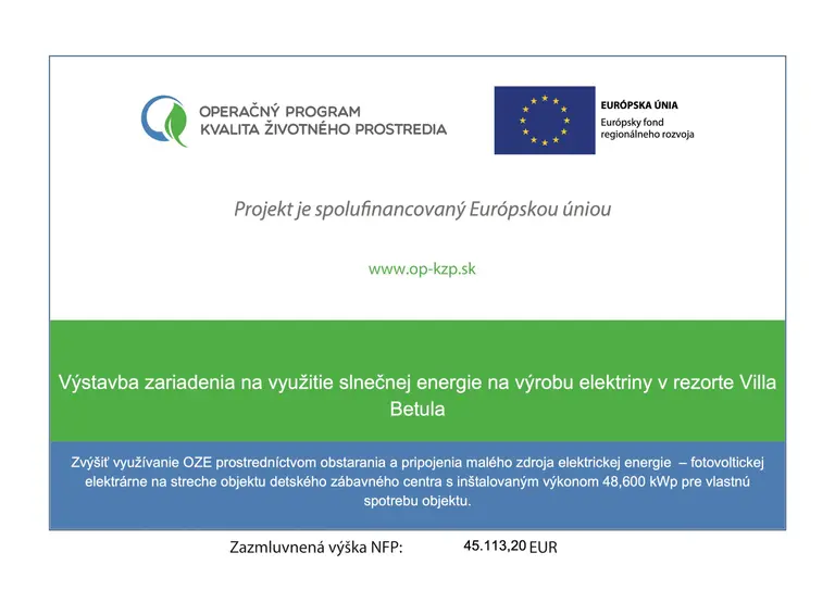 Plagát projektu spolufinancovaného z Európskeho fondu regionálneho rozvoja s logom EÚ